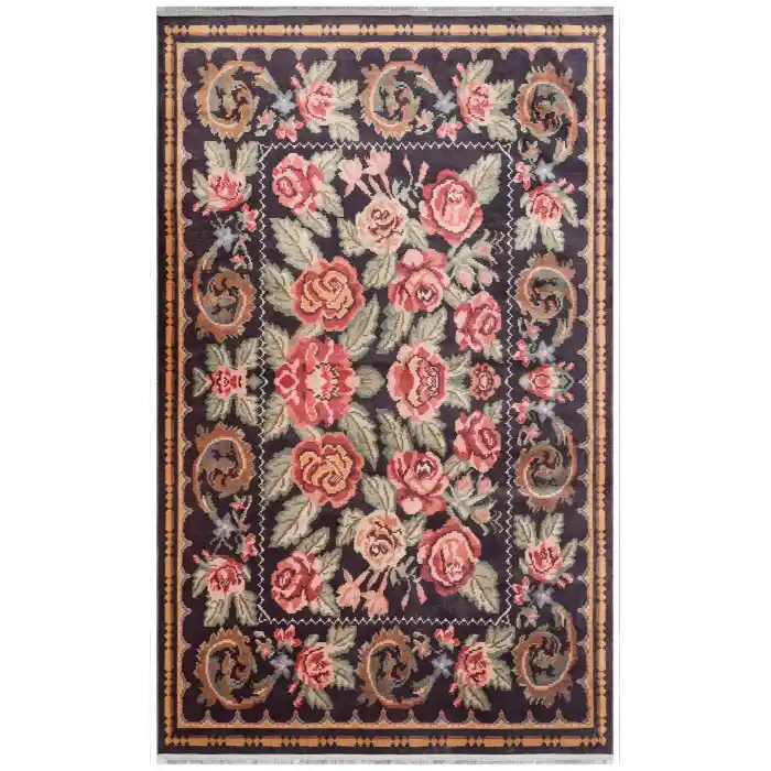 Antique ATK 02 Black Yıkanabilir Modern Ve Etnik Desenli Kaymaz Tabanlı Makine Halısı