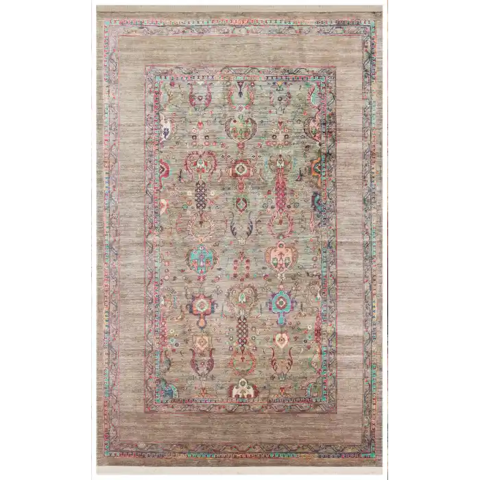 Antique ATK 07 Olive Yıkanabilir Modern Ve Etnik Desenli Kaymaz Tabanlı Makine Halısı