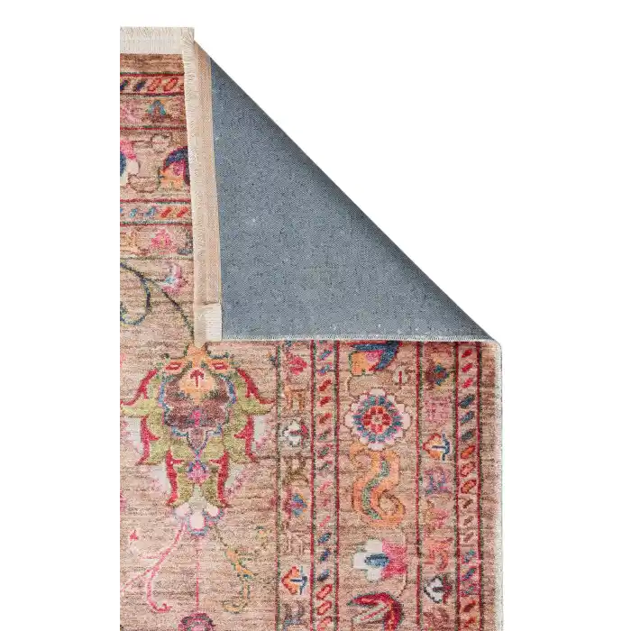 Antique ATK 08 Beige Yıkanabilir Modern Ve Etnik Desenli Kaymaz Tabanlı Makine Halısı