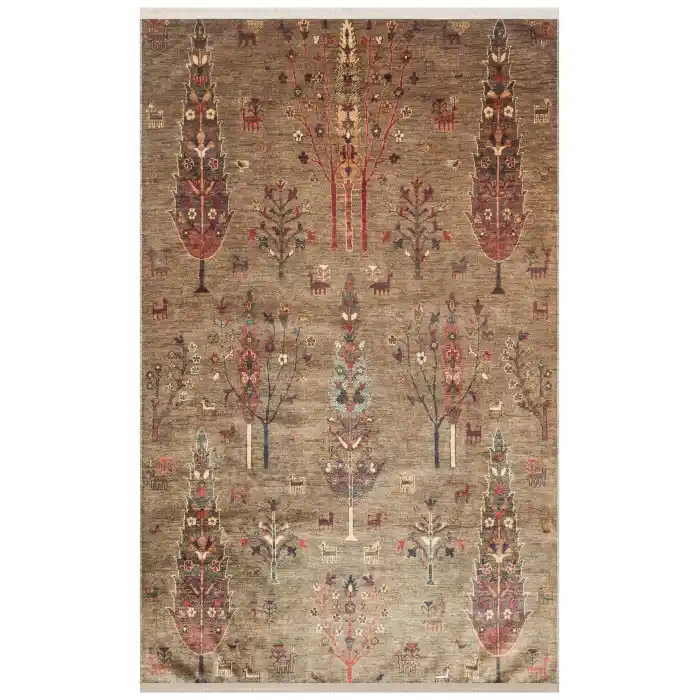 Antique ATK 09 Olive Yıkanabilir Modern Ve Etnik Desenli Kaymaz Tabanlı Makine Halısı