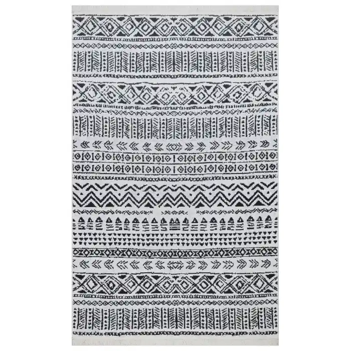 Arya Ar 03 Black %100 Geri Dönüşümlü Pamuktan Çift Taraflı Yıkanabilir Modern Dekoratif Kilim