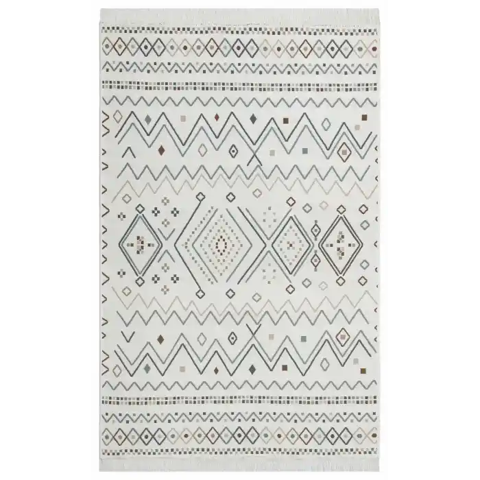 Arya Ar 05 Beige Blue %100 Geri Dönüşümlü Pamuktan Çift Taraflı Yıkanabilir Modern Dekoratif Kilim