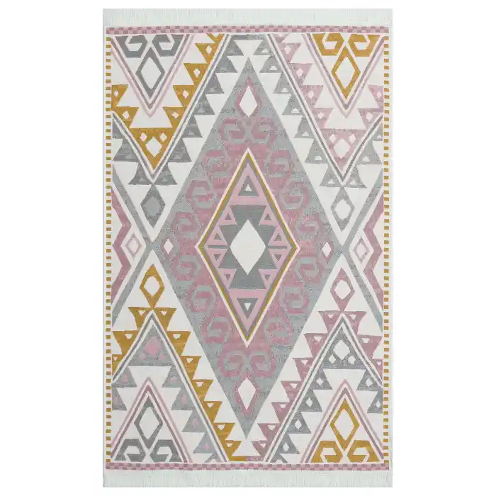 Arya Ar 08 Pink Yellow %100 Geri Dönüşümlü Pamuktan Çift Taraflı Yıkanabilir Modern Dekoratif Kilim