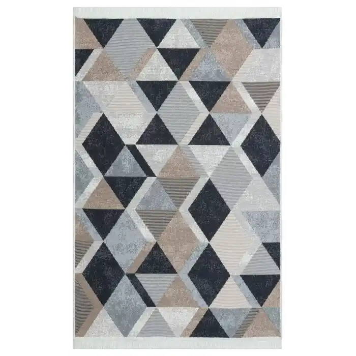 Arya Ar 10 Beige Black %100 Geri Dönüşümlü Pamuktan Çift Taraflı Yıkanabilir Modern Dekoratif Kilim
