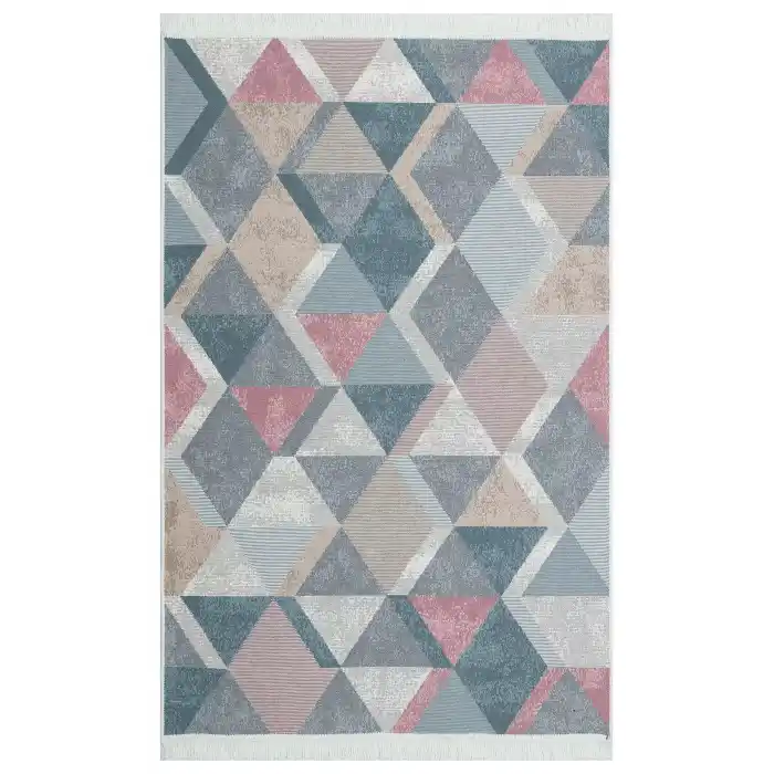 Arya Ar 10 Blue Pink %100 Geri Dönüşümlü Pamuktan Çift Taraflı Yıkanabilir Modern Dekoratif Kilim