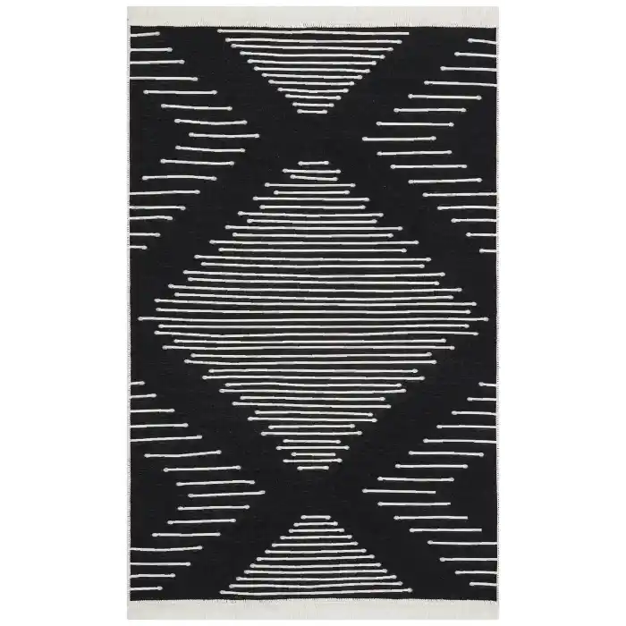 Arya Ar 15 Black %100 Geri Dönüşümlü Pamuktan Çift Taraflı Yıkanabilir Modern Dekoratif Kilim