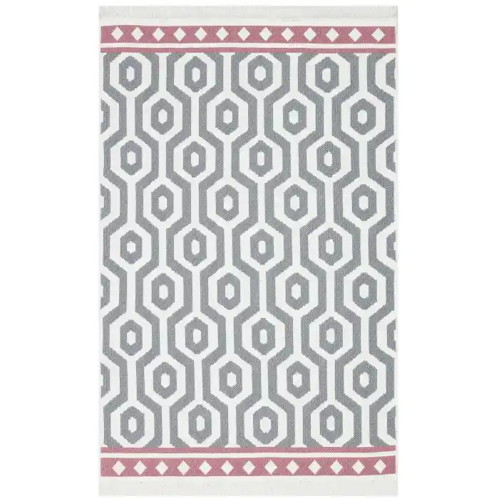 Arya Ar 17 Grey Pink %100 Geri Dönüşümlü Pamuktan Çift Taraflı Yıkanabilir Modern Dekoratif Kilim