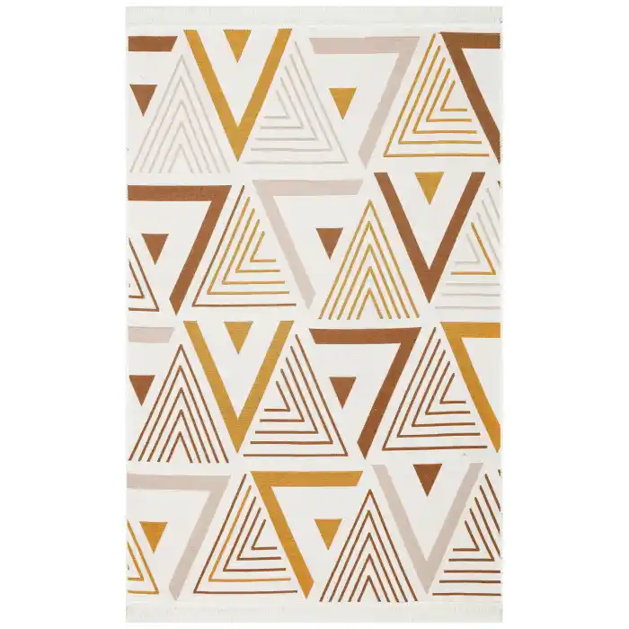 Arya Ar 18 Beige Yellow %100 Geri Dönüşümlü Pamuktan Çift Taraflı Yıkanabilir Modern Dekoratif Kilim