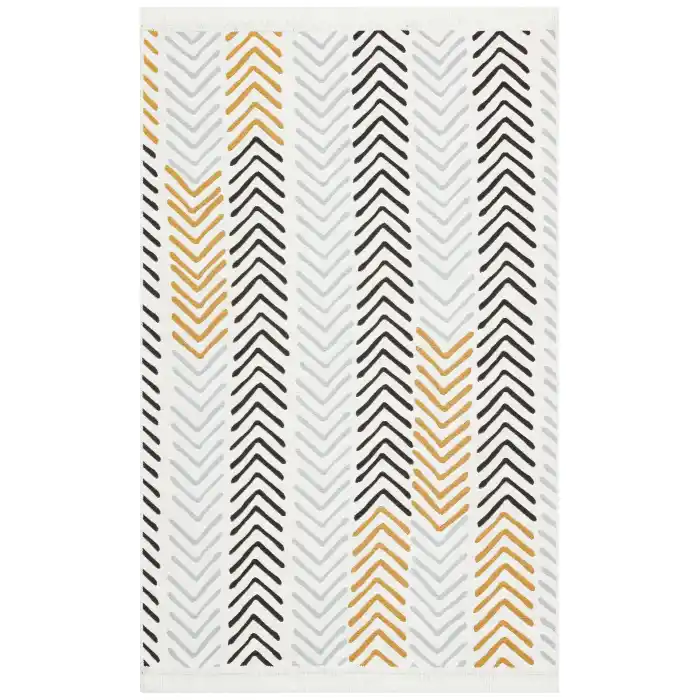 Arya Ar 19 White Black %100 Geri Dönüşümlü Pamuktan Çift Taraflı Yıkanabilir Modern Dekoratif Kilim