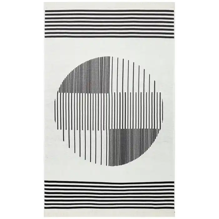 Arya Ar 25 White Black %100 Geri Dönüşümlü Pamuktan Çift Taraflı Yıkanabilir Modern Dekoratif Kilim