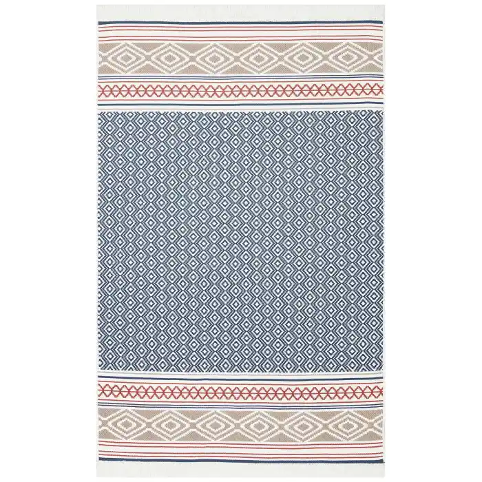 Arya Ar 26 Navy Beige %100 Geri Dönüşümlü Pamuktan Çift Taraflı Yıkanabilir Modern Dekoratif Kilim