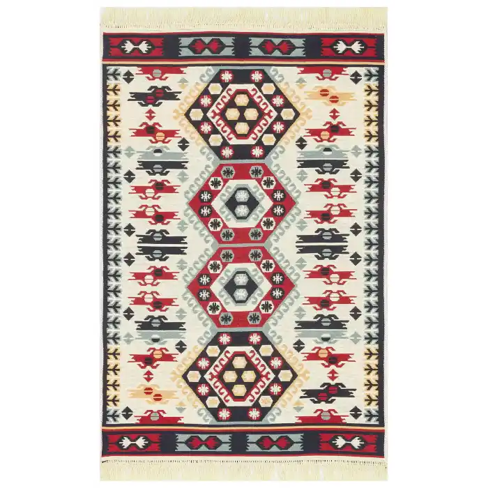 Arya Ar 30 Red %100 Geri Dönüşümlü Pamuktan Çift Taraflı Yıkanabilir Modern Dekoratif Kilim