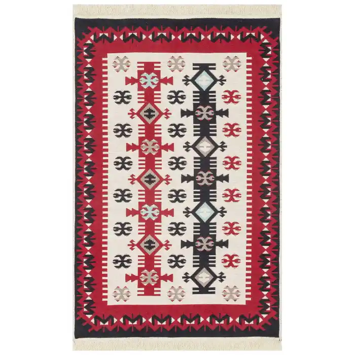 Arya Ar 32 Red %100 Geri Dönüşümlü Pamuktan Çift Taraflı Yıkanabilir Modern Dekoratif Kilim