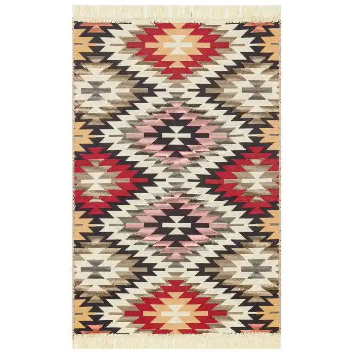 Arya Ar 33 Red %100 Geri Dönüşümlü Pamuktan Çift Taraflı Yıkanabilir Modern Dekoratif Kilim