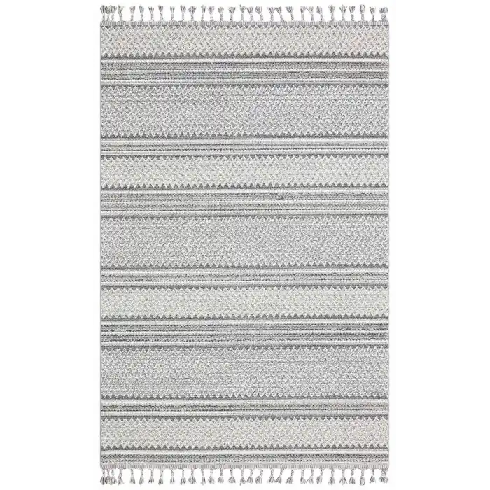 Soho Sh 05 Ivory Grey Hav Vermeyen Özel Ipler Ile Üretilen Etnik Örgü Desenlere Sahip Makine Halısı