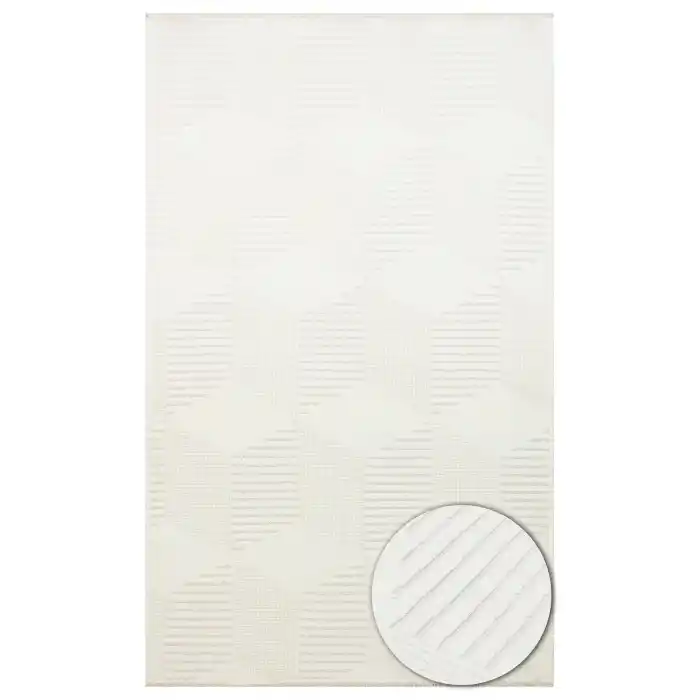 Ada 01 Cream Yüksek Alçak Dokulu Hav Toz Vermez Kolay Kullanımlı Yıkanabilir Kaymaz Kilim