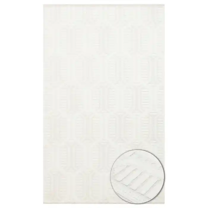 Ada 03 Cream Yüksek Alçak Dokulu Hav Toz Vermez Kolay Kullanımlı Yıkanabilir Kaymaz Kilim