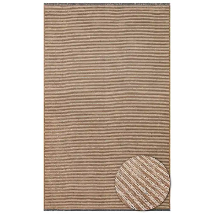 Ada Plain Beige Yüksek Alçak Dokulu Hav Toz Vermez Kolay Kullanımlı Yıkanabilir Kaymaz Kilim