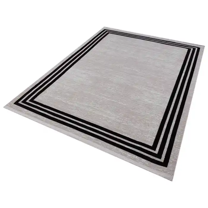 Allegro 2185 Siyah Dekoratif Modern Kaymaz Tabanlı Makine Halısı