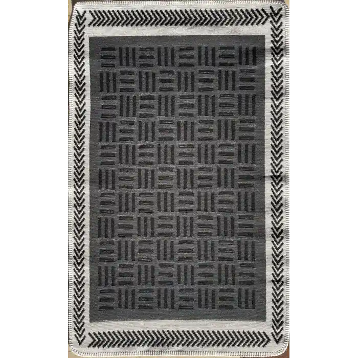 Arya Neo Arn 03 Antrasit White Yıkanabilir Kaymaz Tabanlı Modern Pamuk Kilim