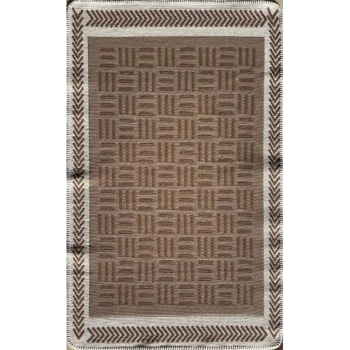 Arya Neo Arn 03 Brown White Yıkanabilir Kaymaz Tabanlı Modern Pamuk Kilim