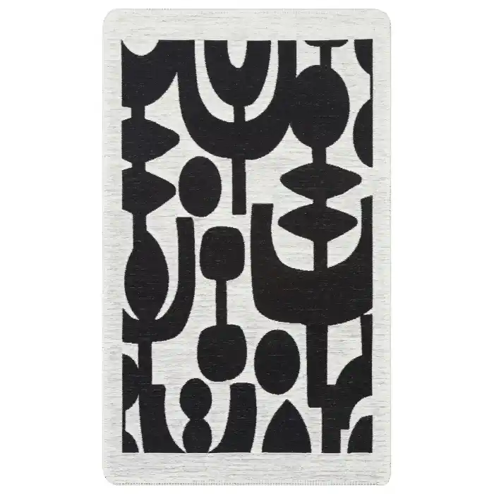 Arya Neo Arn 07 Whıte Black Yıkanabilir Kaymaz Tabanlı Modern Pamuk Kilim