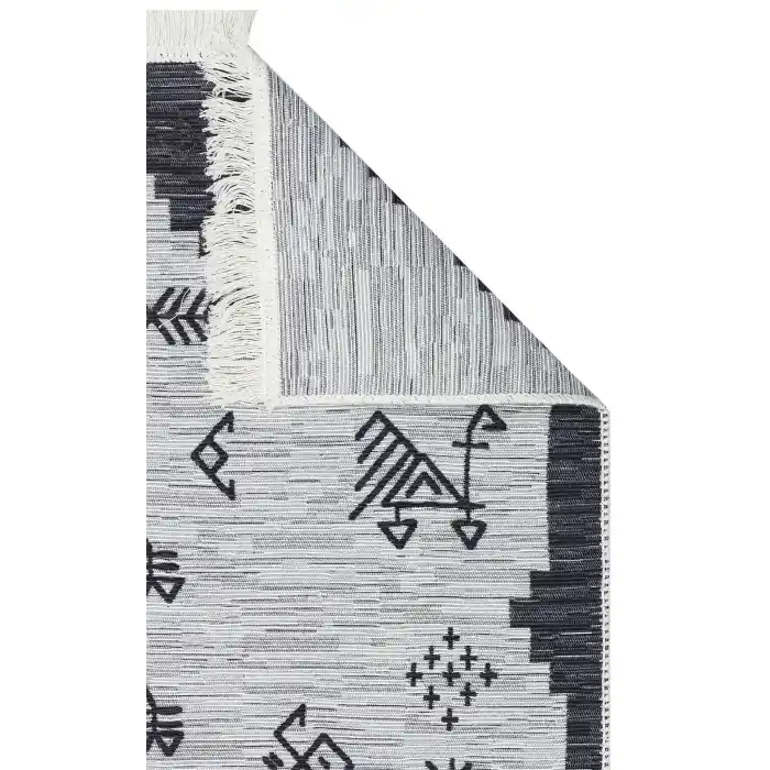 Arya Ar 23 Grey %100 Geri Dönüşümlü Pamuktan Çift Taraflı Yıkanabilir Modern Dekoratif Kilim