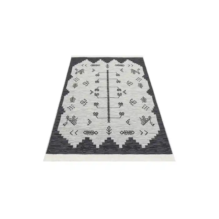 Arya Ar 23 Grey %100 Geri Dönüşümlü Pamuktan Çift Taraflı Yıkanabilir Modern Dekoratif Kilim