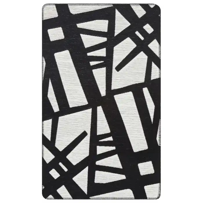 Arya Neo Arn 05 White Black Yıkanabilir Kaymaz Tabanlı Modern Pamuk Kilim