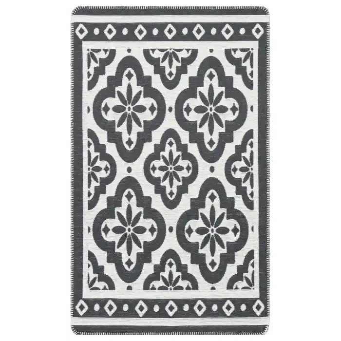 Arya Neo Arn 08 Antrasit White Yıkanabilir Kaymaz Tabanlı Modern Pamuk Kilim