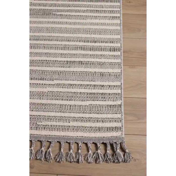 Astra 28052A Beyaz Gri Bukle Tekniğiyle Üretilmiş Modern Makine Halısı