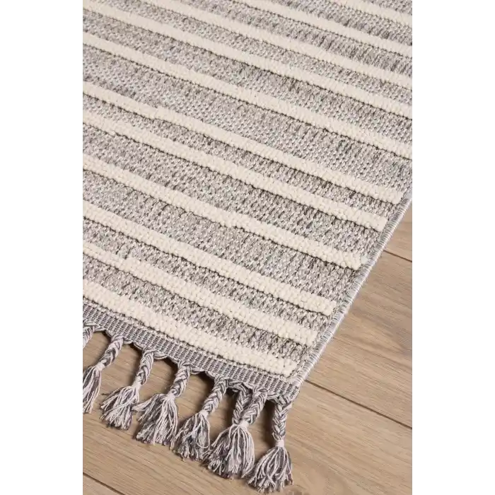 Astra 28052A Beyaz Gri Bukle Tekniğiyle Üretilmiş Modern Makine Halısı