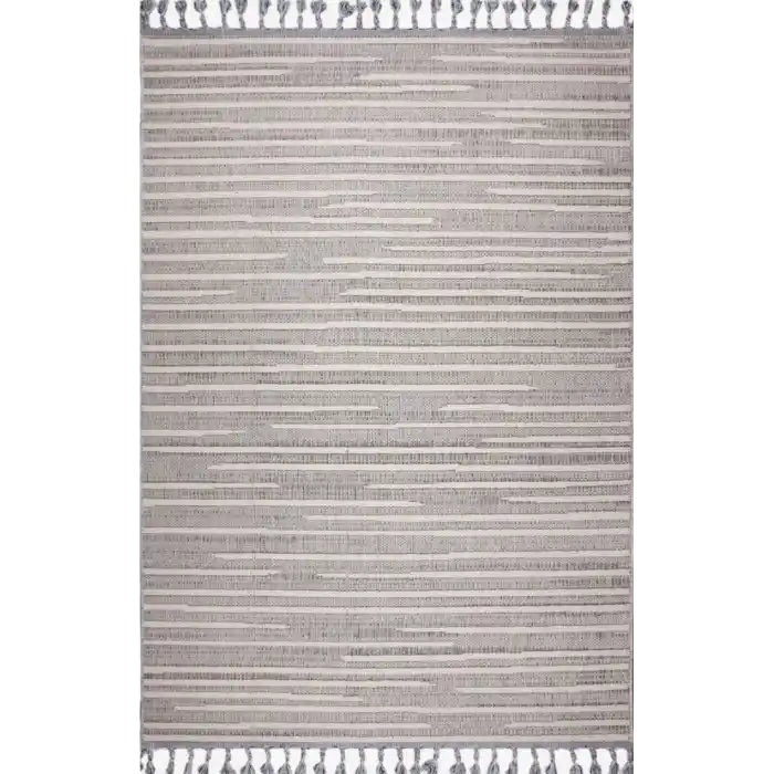 Astra 28052A Beyaz Gri Bukle Tekniğiyle Üretilmiş Modern Makine Halısı