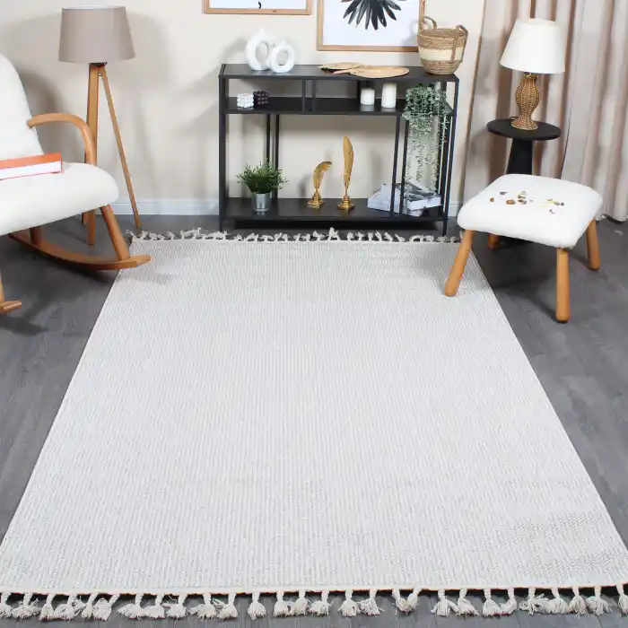 Boho BH-4 Bej Krem Bukle Dokuma Modern Makine Halısı