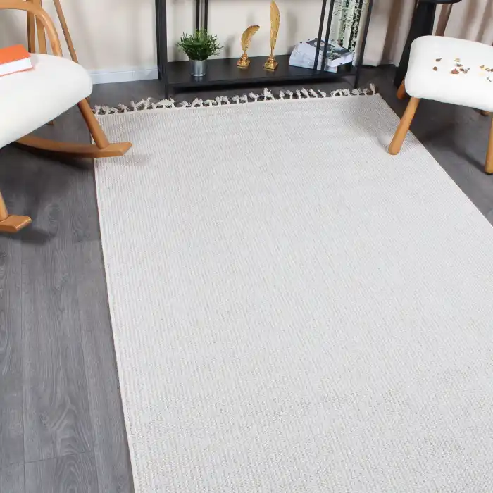 Boho BH-4 Bej Krem Bukle Dokuma Modern Makine Halısı