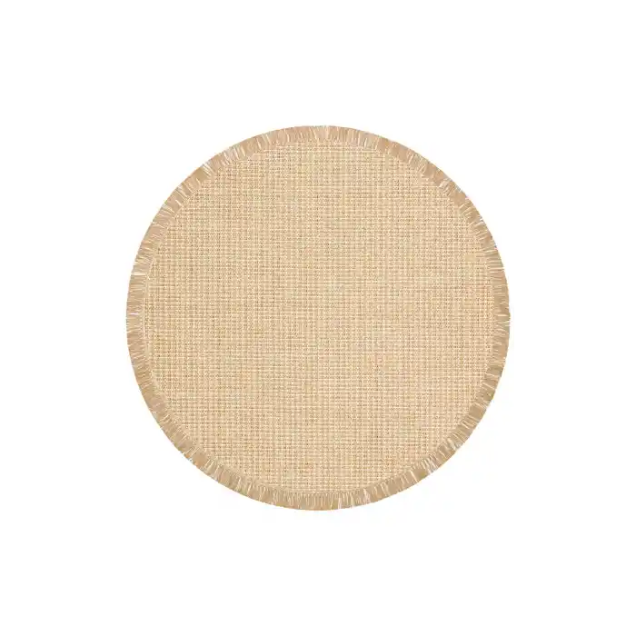 Brooklyn 01 Natural Beıge Q Yuvarlak Hasır Görünümlü Kaymaz Renkli Dokuma Modern Kilim