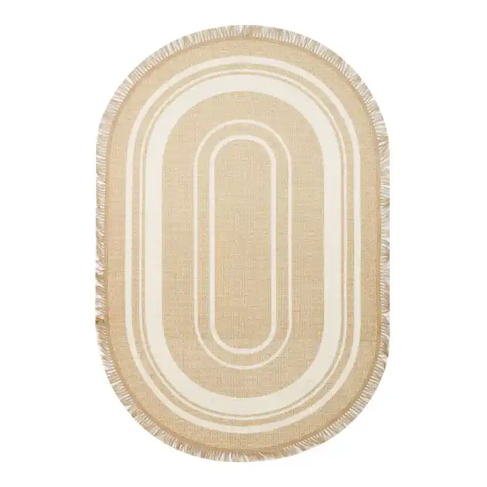 Brooklyn Brk 09 Ivory Oval Hasır Görünümlü Kaymaz Renkli Dokuma Modern Kilim
