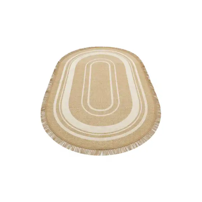 Brooklyn Brk 09 Ivory Oval Hasır Görünümlü Kaymaz Renkli Dokuma Modern Kilim
