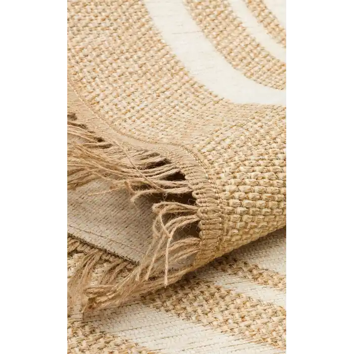 Brooklyn Brk 09 Ivory Oval Hasır Görünümlü Kaymaz Renkli Dokuma Modern Kilim