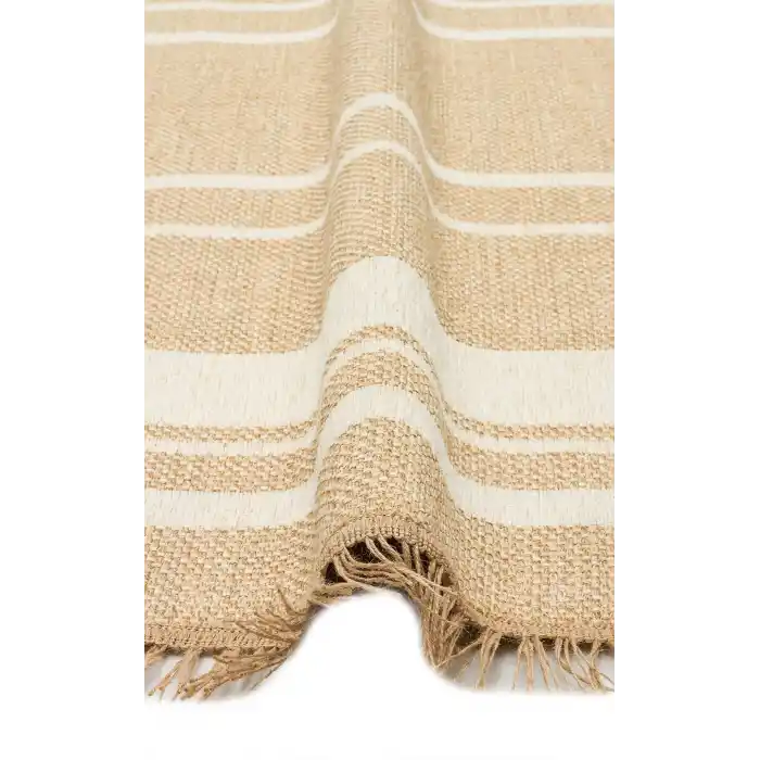 Brooklyn Brk 09 Ivory Oval Hasır Görünümlü Kaymaz Renkli Dokuma Modern Kilim