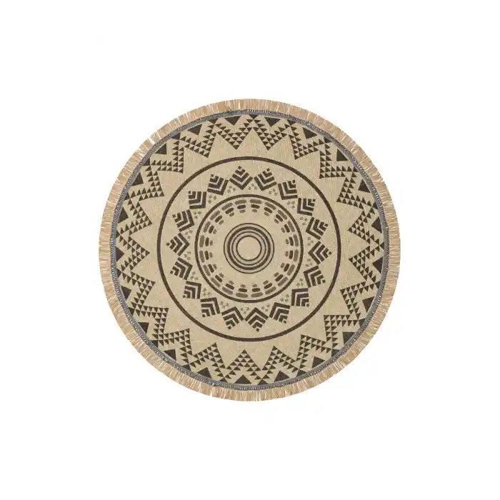 Brooklyn Brk 08 Black Yuvarlak Hasır Görünümlü Kaymaz Renkli Dokuma Modern Kilim