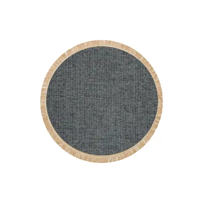 Brooklyn Brk 01 Antrasit Sılver Q Yuvarlak Hasır Görünümlü Kaymaz Renkli Dokuma Modern Kilim