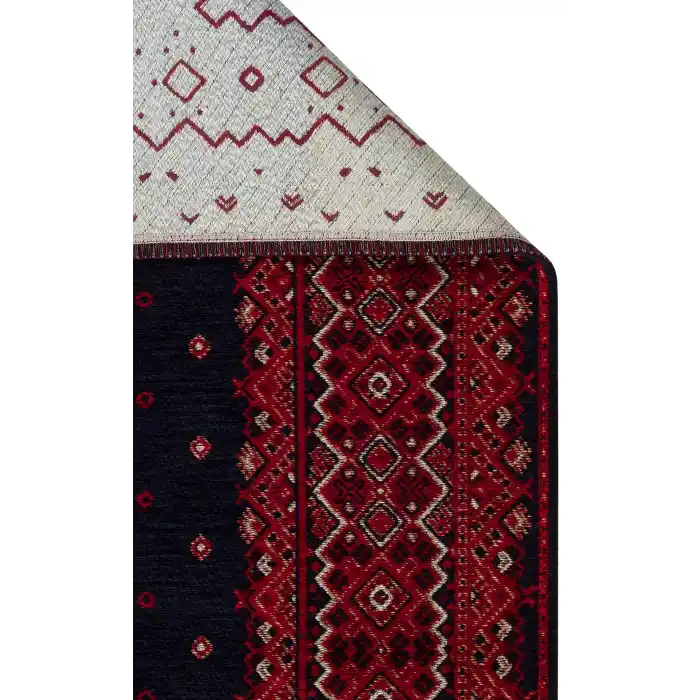 Buhari BHR 08 Navy Afgan Yağcıbedir Desenli Hav Toz Vermez Yıkanabilir Kaymaz İnce Dokuma Halı