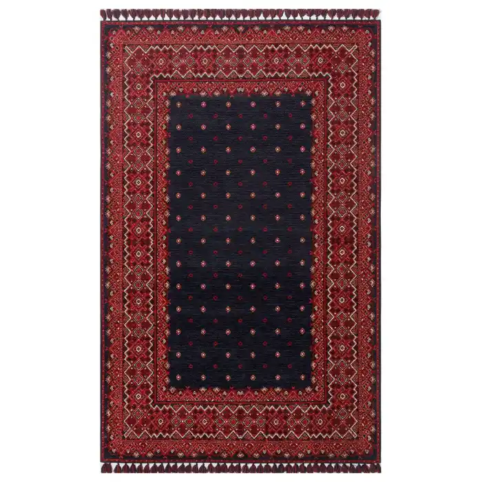 Buhari BHR 08 Navy Afgan Yağcıbedir Desenli Hav Toz Vermez Yıkanabilir Kaymaz İnce Dokuma Halı