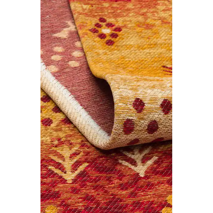 Buhari BHR 09 Terra Afgan Yağcıbedir Desenli Hav Toz Vermez Yıkanabilir Kaymaz İnce Dokuma Halı