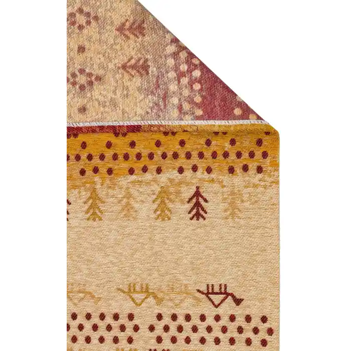 Buhari BHR 09 Terra Afgan Yağcıbedir Desenli Hav Toz Vermez Yıkanabilir Kaymaz İnce Dokuma Halı