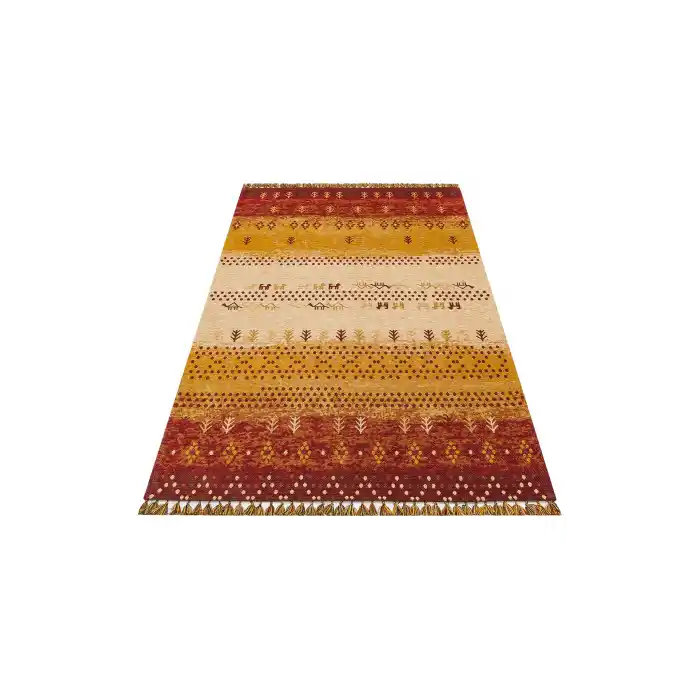 Buhari BHR 09 Terra Afgan Yağcıbedir Desenli Hav Toz Vermez Yıkanabilir Kaymaz İnce Dokuma Halı