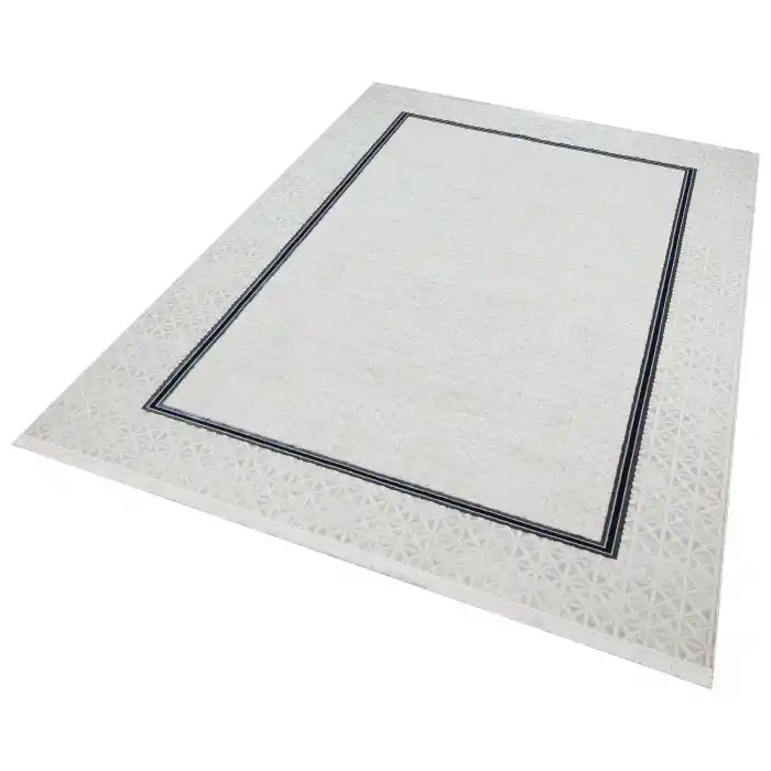 Diva 5001 Beyaz Mavi Dekoratif Modern Kaymaz Tabanlı Makine Halısı