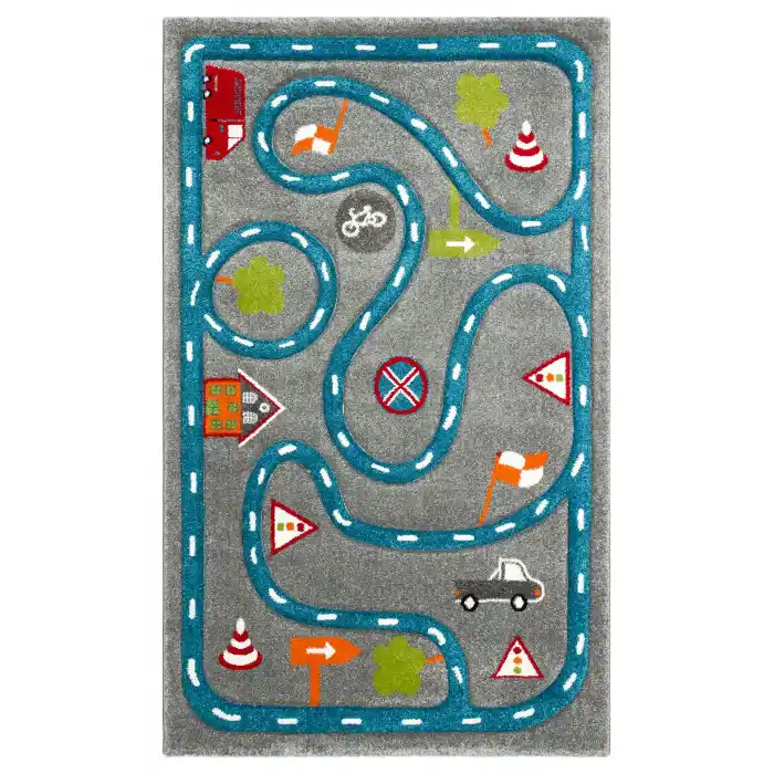 Eko Kids KDS 19 Blue Grey Trafik Temalı Hav Toz Vermez Çocuk Halısı