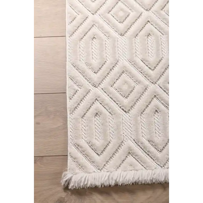 Fiesta 8748A Beyaz Özel Dokuma Tekniğiyle Üretilmiş Modern Makine Halısı ✄